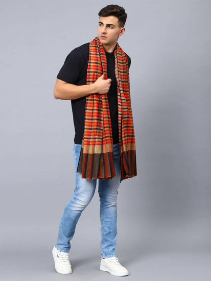 Stylish Check Shawl For men (Orange) - HalfPe