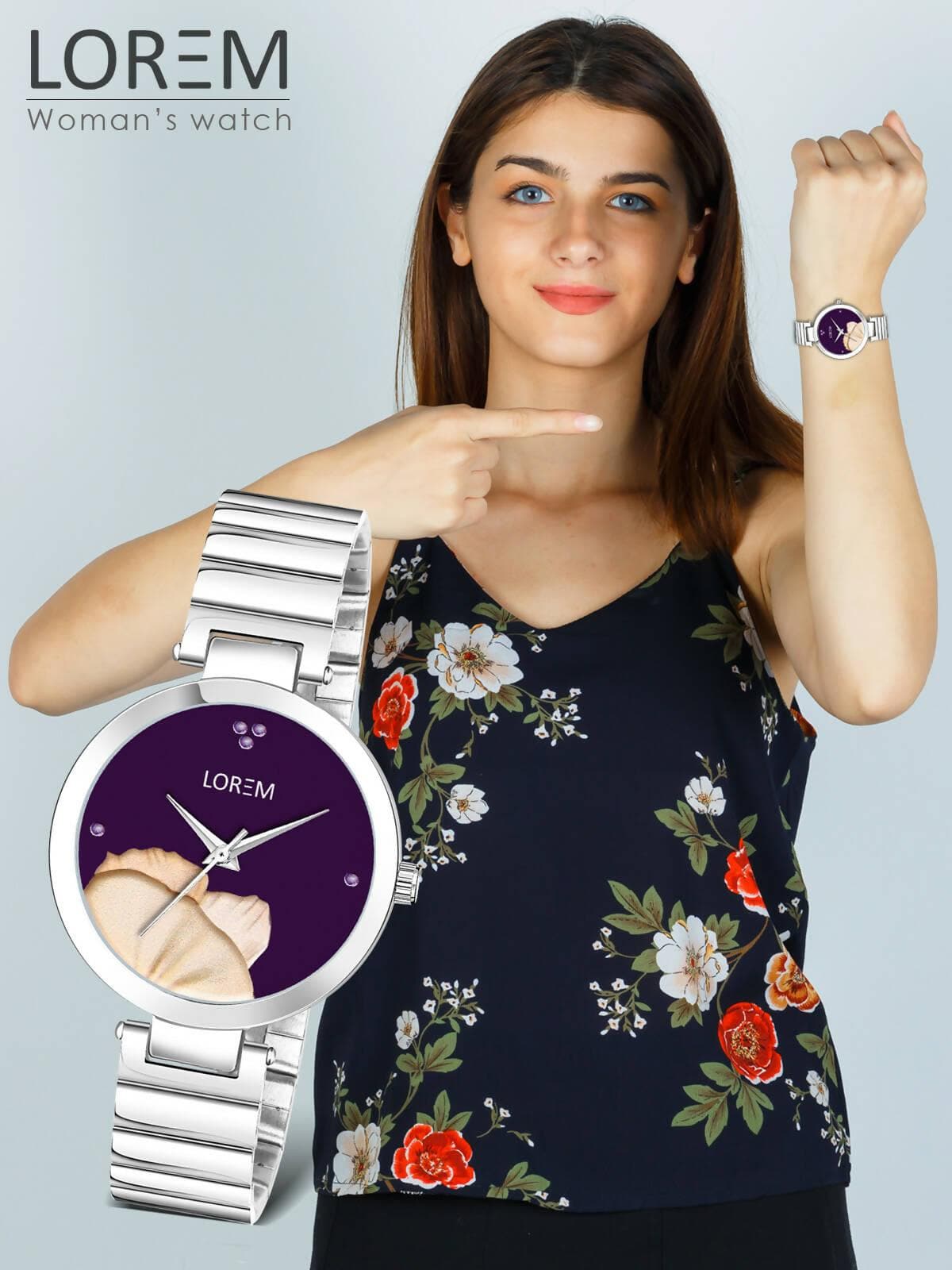 LOREM Purple Flower Designer Analog Watch For Women - HalfPe