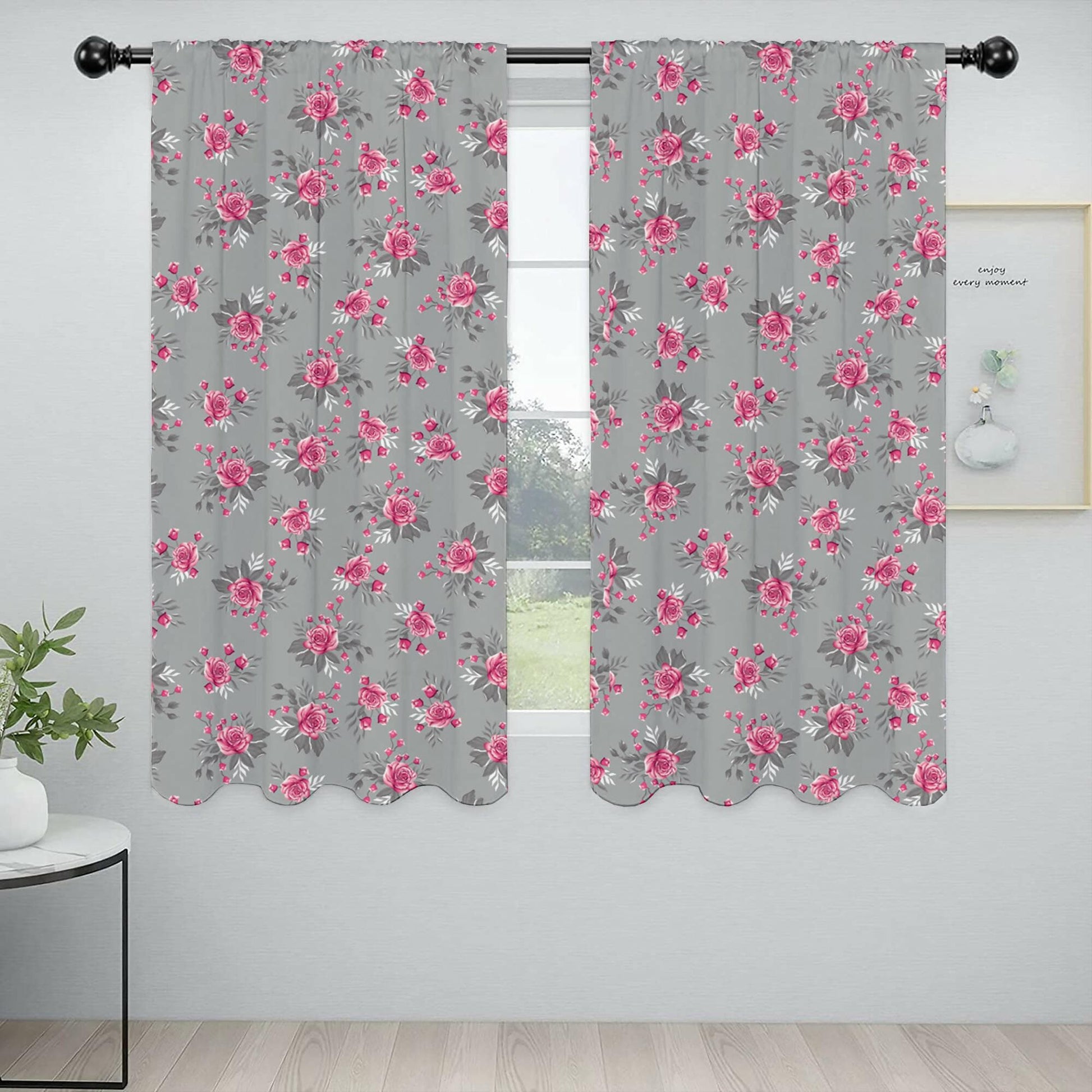 Lushomes window curtains 6 feet set of 2, curtain for windows 6 feet, screen for window, curtains for window, Semi sheer curtains, rod pocket curtains (Pack of 2, 57x72 Inch, Grey Flowers) - HalfPe