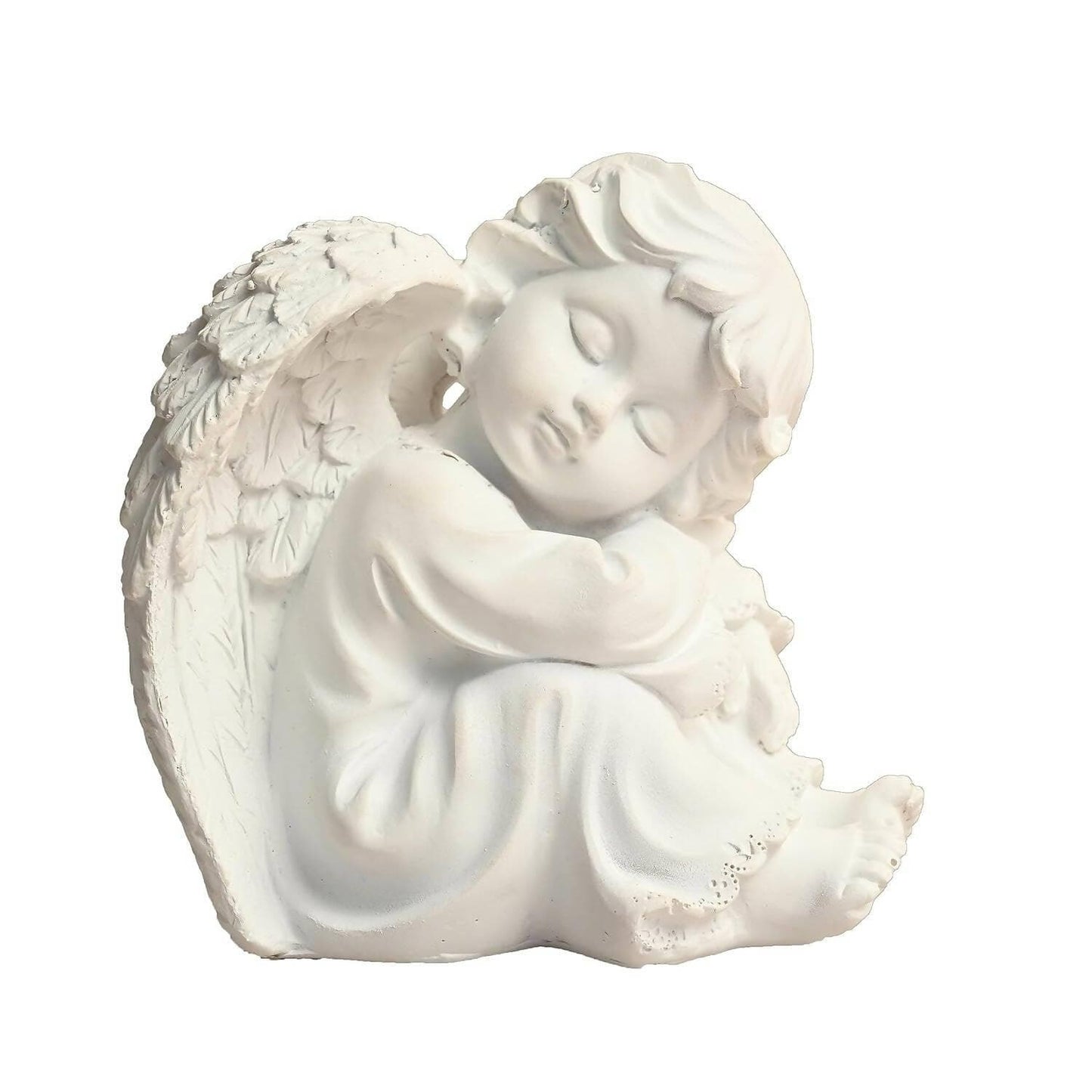 KariGhar Resin Small White Sitting Angel Statue Idol for Home | Prayer Room | Bed Room | Shelf | Mantel - HalfPe