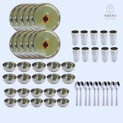 SHINI LIFESTYLE Pack of 50 Stainless Steel Stainless Steel Dinner Set Kitchen Set for Home | Heavy Gauge Dinner Set (Silver) - HalfPe