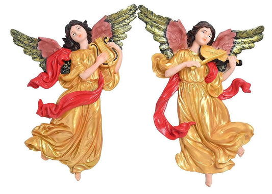 KariGhar Angel Girl Wall Hanging Idols Set for Home Decoration & Gifting (Gold) - HalfPe