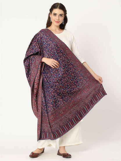 Blue Fine Wool Kani Multiweave Shawl for women - HalfPe