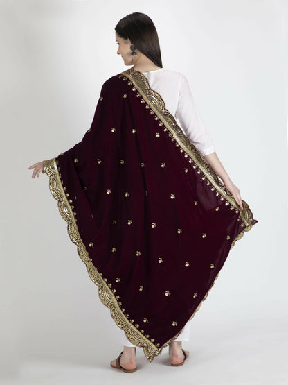 Embroidered Velvet Shawl Dupatta for women(Purple) - HalfPe