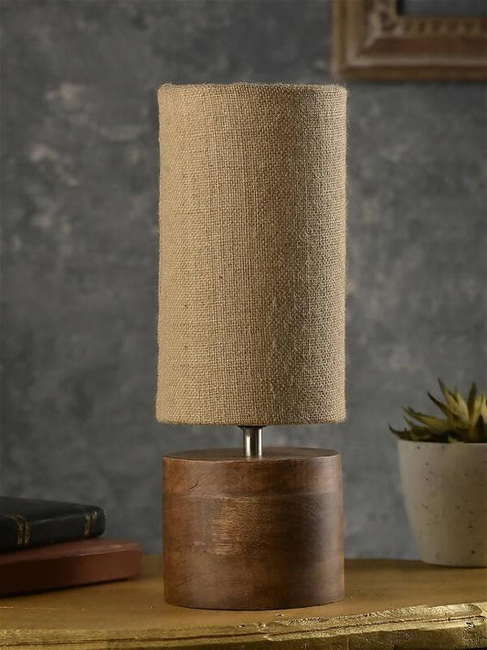 Wooden Log Table Lamp With Brown Jute Shade - HalfPe