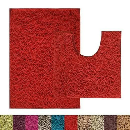 Lushomes Bathroom Mat, 2200 GSM Floor Mat with High Pile Microfiber, anti skid mat with Contour footmat Anti Slip (Bathmat Size 16 x 24 Inch, Contour Size 16 x 16 Inch, Single Pc, Red) - HalfPe