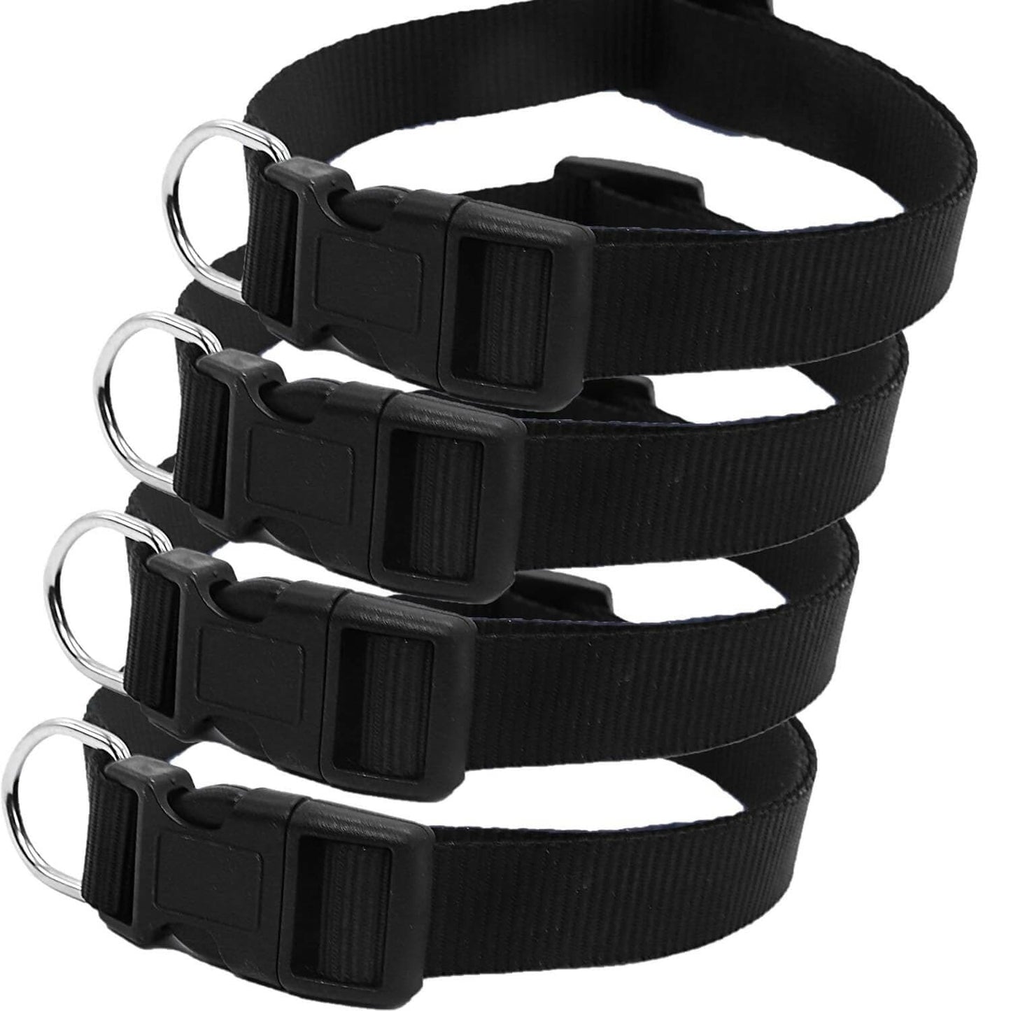 Squif Adjustable Nylon Dog Neck Collar with Safety Buckle, Metal D-Ring to Attach Leash| Dog Neck Belt (Black) | Size- M (Pack of 4) - HalfPe