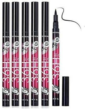 INDIANA HUDA 6 PCS (36H) Waterproof Liquid Eyeliner Make Up Beauty,Longlast Eye Liner Pencil 18 ml (BLACK) - HalfPe