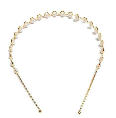 SENECIO Golden Ivory White Pearl Beaded Pearl Magic Hair Band Stylish Moti Unisex Zigzag Headband - HalfPe