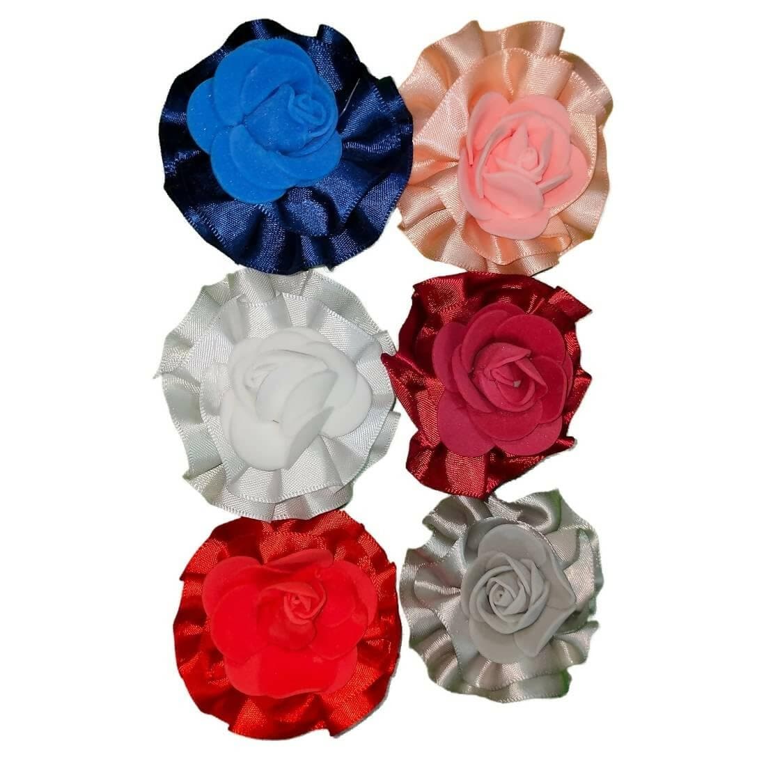 SENECIO 6 Pcs Set Smooth Satin Candy Colors Floral Rose Hair Pin For Women & Kids Hair Clip - HalfPe