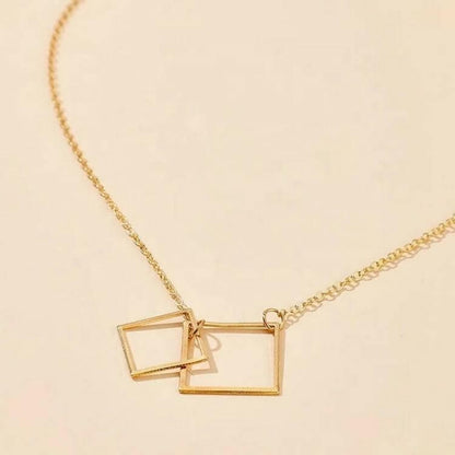 Pinapes Gorgeous Gold Plated Square in Square Y-Shaped Pendant Necklace for Women and Girls - HalfPe