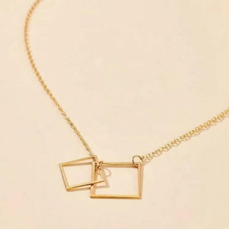 Pinapes Gorgeous Gold Plated Square in Square Y-Shaped Pendant Necklace for Women and Girls - HalfPe
