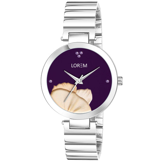 LOREM Purple Flower Designer Analog Watch For Women - HalfPe