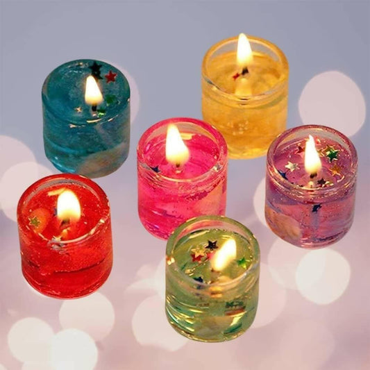 UDHWANI by Kakkumal Govindram Multicolour Smokeless Decorated Mini Cute Glass Jelly Gel Candles for Home Decor (Pack of 36) - HalfPe