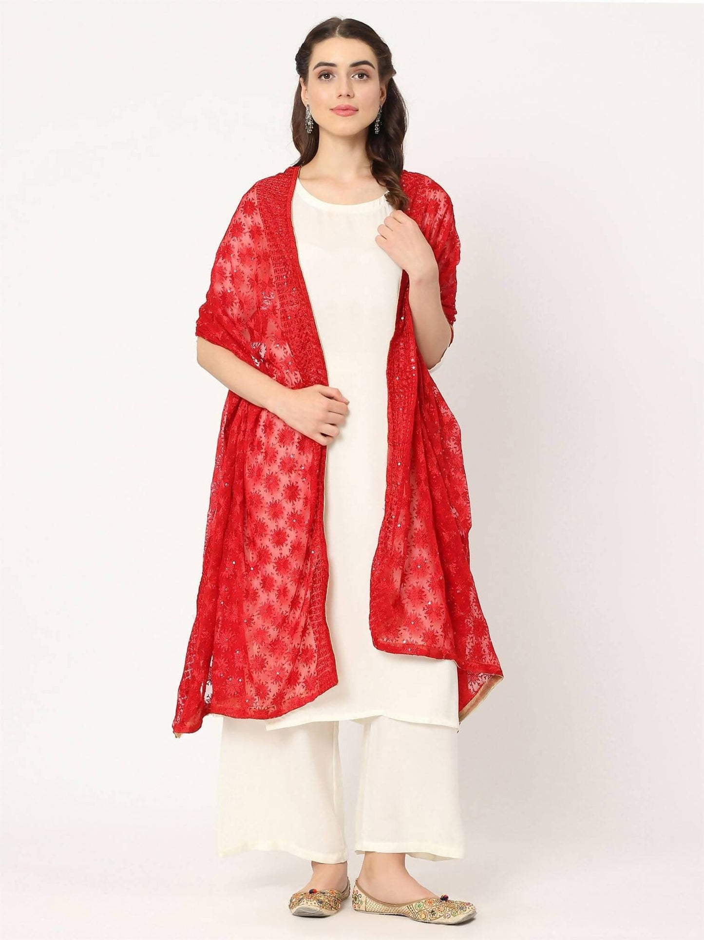 Red Sequined Phulkari Embroidery - HalfPe