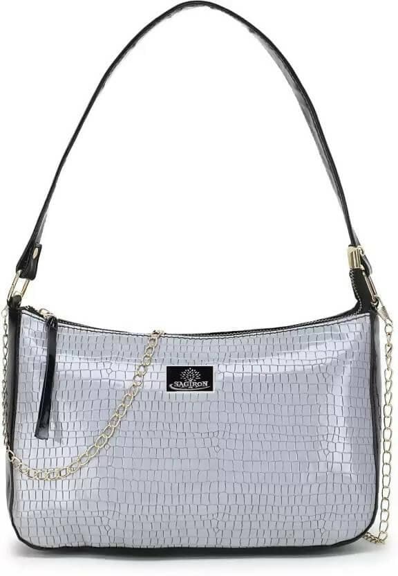 SAGIRON Women Girls Quilted Sling Bag with Gold Chain (Grey & Black) - HalfPe