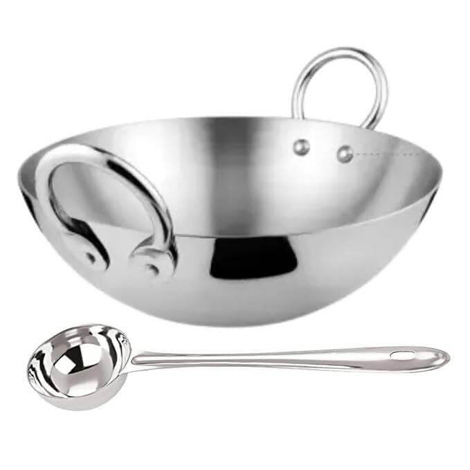 SHINI LIFESTYLE Aluminium kadhai Premium Range of Aluminum Kadhai Deep Kadai and kalchi Set (Kadai 25cm) - HalfPe