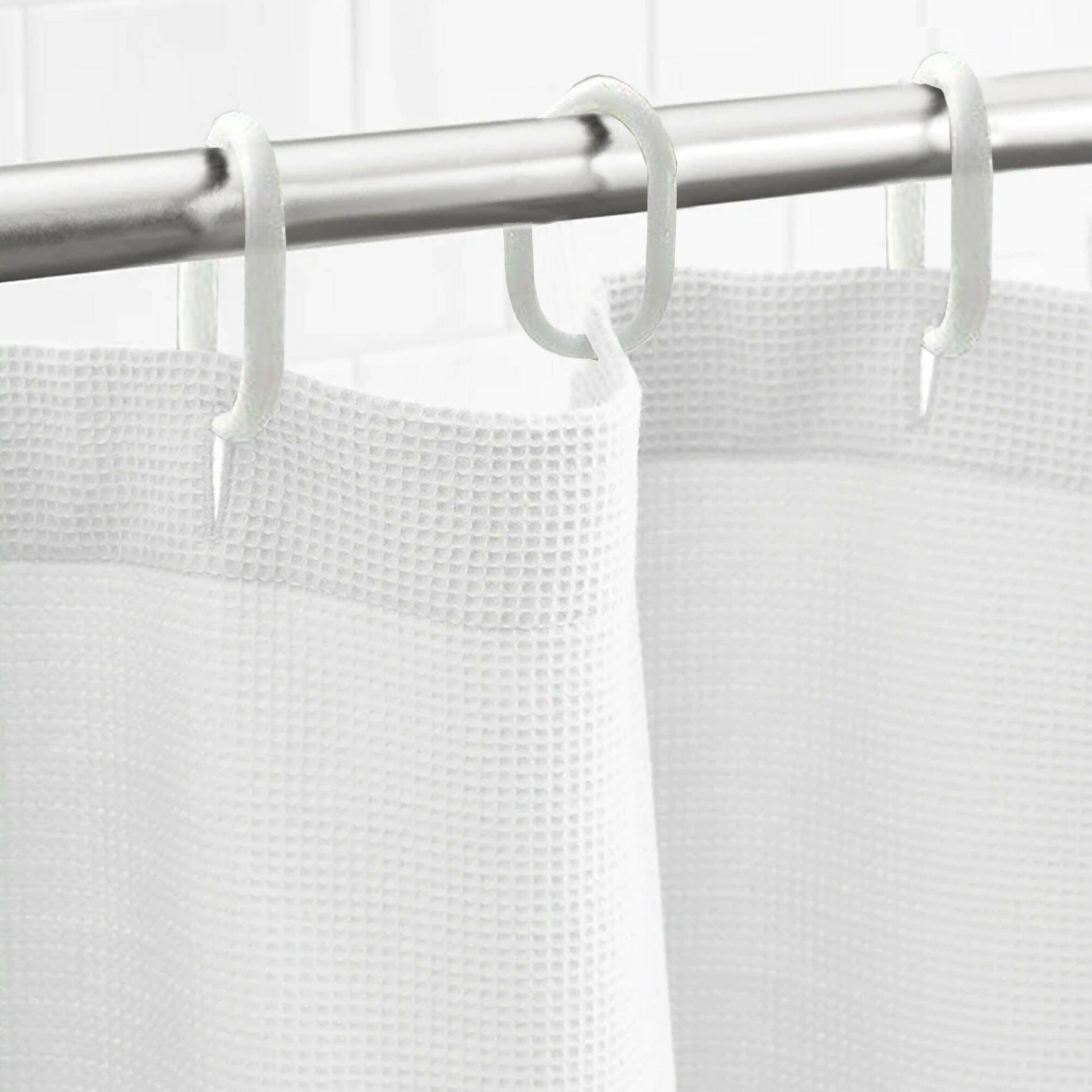 Lushomes Waffle Weave Shower Curtains , Bath Cloth, Waterproof Bathroom, Thick Heavy Duty Fabric, White, 12 Plastic C Ring Hooks, Hotel Quality, Washable Polyester (72'x78" Non-PVC) - HalfPe