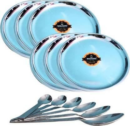 SHINI LIFESTYLE Stainless Steel Dinner Plate /Dessert Plate (Pack of 12) - HalfPe