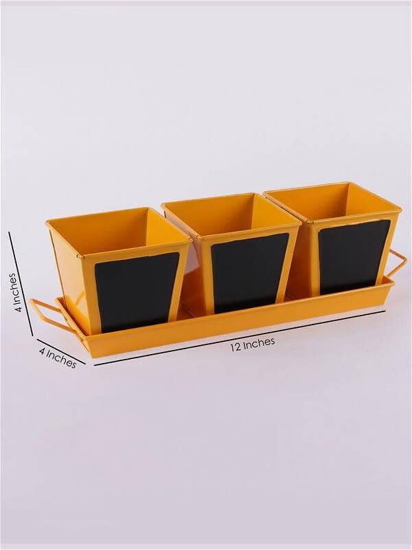 Chalk Board Painted Herb Pots Yellow (Set Of Three ) - HalfPe