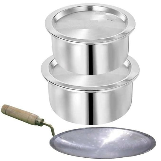 SHINI LIFETSYLE Aluminium Bhagona, Patila, Pateli,Pot with Loha Tawa (21cm,20cm) - HalfPe