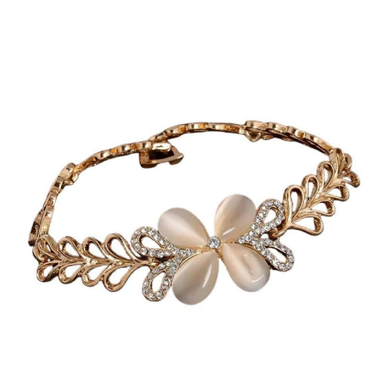 SENECIO Luxury Collection Cat's Eye Opal Floral Leaf Braid Gold Plated Bracelet - HalfPe