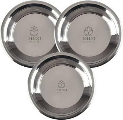 SHINI LIFESTYLE Stainless Steel Atta Parat, Parat steel, steel parat for kitchen Paraat (Pack of 3) - HalfPe