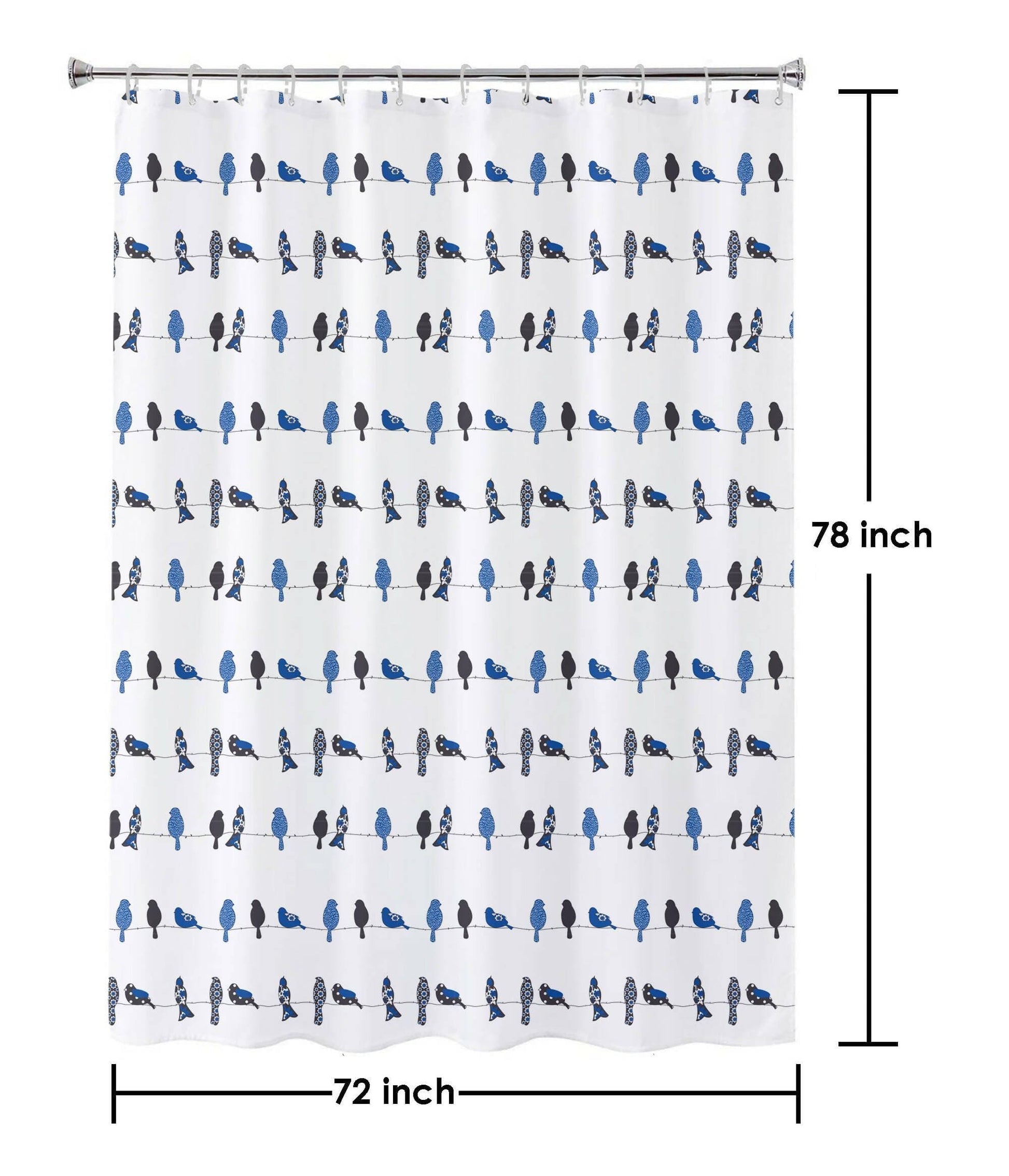 Lushomes Bathroom Shower Curtain with 12 Hooks and 12 Eyelets, Printed Bird Bathtub Curtain, Non-PVC, Water-repellent bathroom Accessories, Blue, 6 Ft H x 6.5 FT W (72 Inch x 80 Inch) - HalfPe