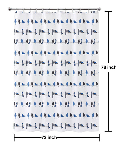 Lushomes Bathroom Shower Curtain with 12 Hooks and 12 Eyelets, Printed Bird Bathtub Curtain, Non-PVC, Water-repellent bathroom Accessories, Blue, 6 Ft H x 6.5 FT W (72 Inch x 80 Inch) - HalfPe