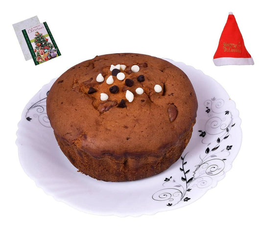 MANTOUSS Christmas Gift of Cake-Christmas Plum Cake(300gms) + Christmas Card + Santa Cap - HalfPe