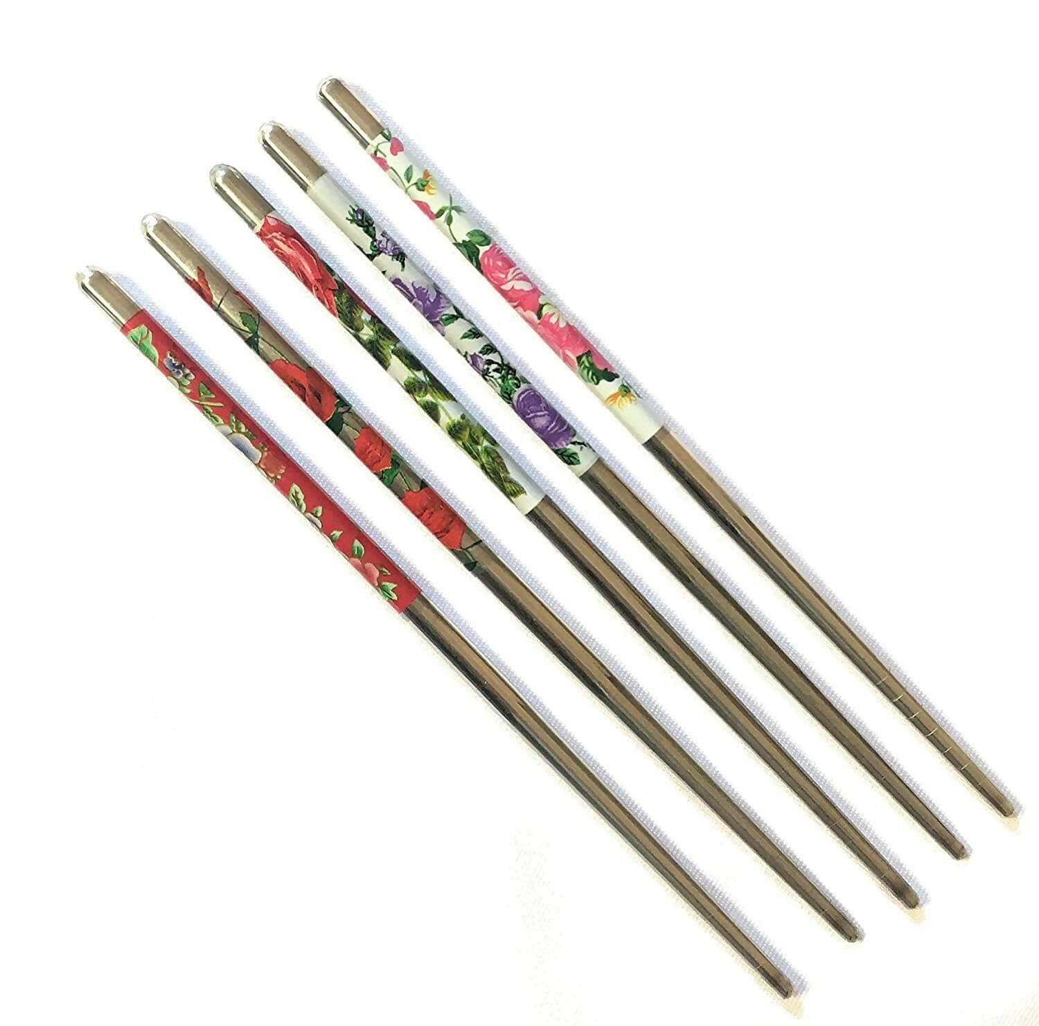 SENECIO Metal Bun/Juda Stick Floral Geometric Printed Colorful Chopstick Hair Stick (Multicolor, Pack Of 5) - HalfPe