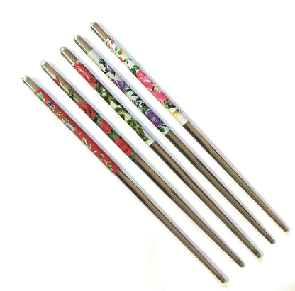 SENECIO Metal Bun/Juda Stick Floral Geometric Printed Colorful Chopstick Hair Stick (Multicolor, Pack Of 5) - HalfPe