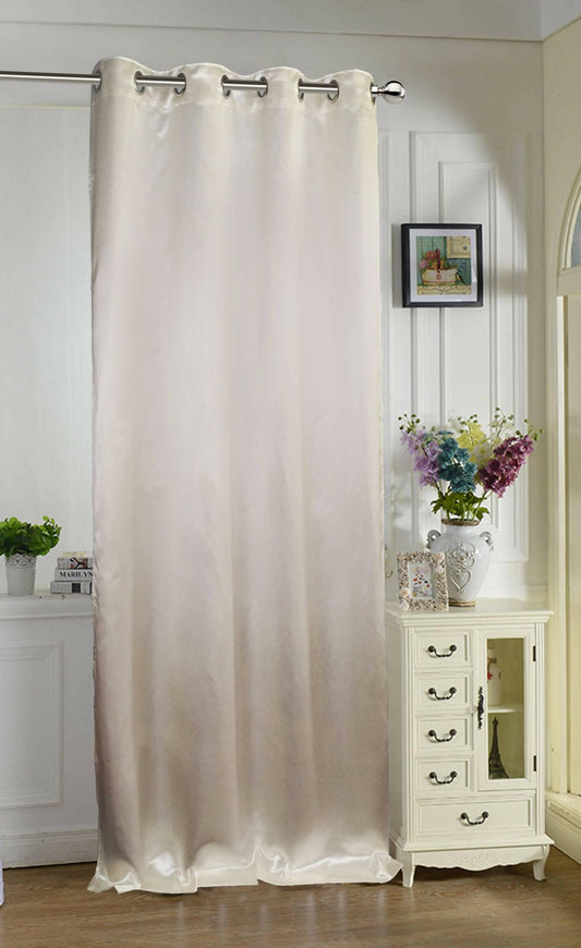 Lushomes Satin Curtains, Cream Satin door curtain, Plain Door Curtain, 7.5 feet curtains with 8 Metal SS Eyelets, 4.5 FT x 7.5 FT (54 x 90 inches) - HalfPe