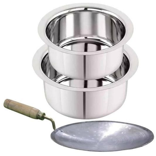 SHINI LIFESTYLE Stainless Steel Bhagona, Patila with Loha Tawa ( 22cm,21cm ) - HalfPe