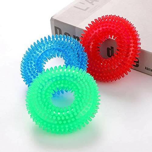 Squeaky Sound Rubber Dental Puppy Teething Spike Ring, Chew Toy (Multi-color) - HalfPe