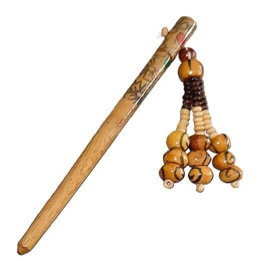 SENECIO Style ABC Ethnic Print With Tassel Wooden Handmade Retro Hair Stick For Juda & Bun Pin 3 Pack - HalfPe