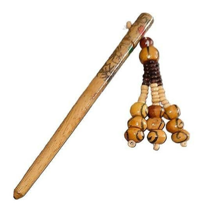 SENECIO Style ABC Ethnic Print With Tassel Wooden Handmade Retro Hair Stick For Juda & Bun Pin 3 Pack - HalfPe