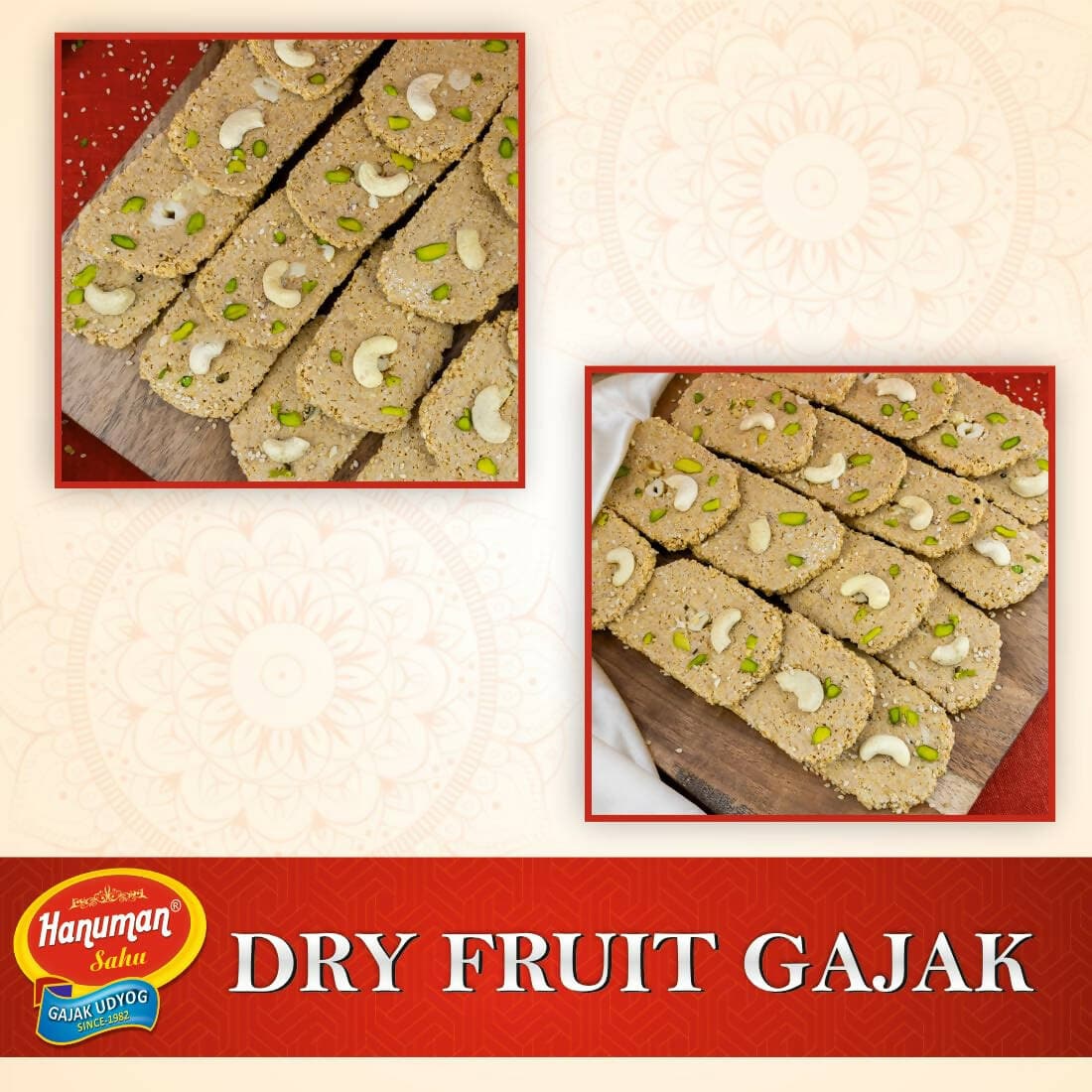 HANUMAN SAHU GAZAK UDYOG Rajasthani Homemade Kaju PistaTraditional Dry Fruits Gazzak Healthy Snacks No Added Preservatives and Colors and Flavors (500 Gm) - HalfPe