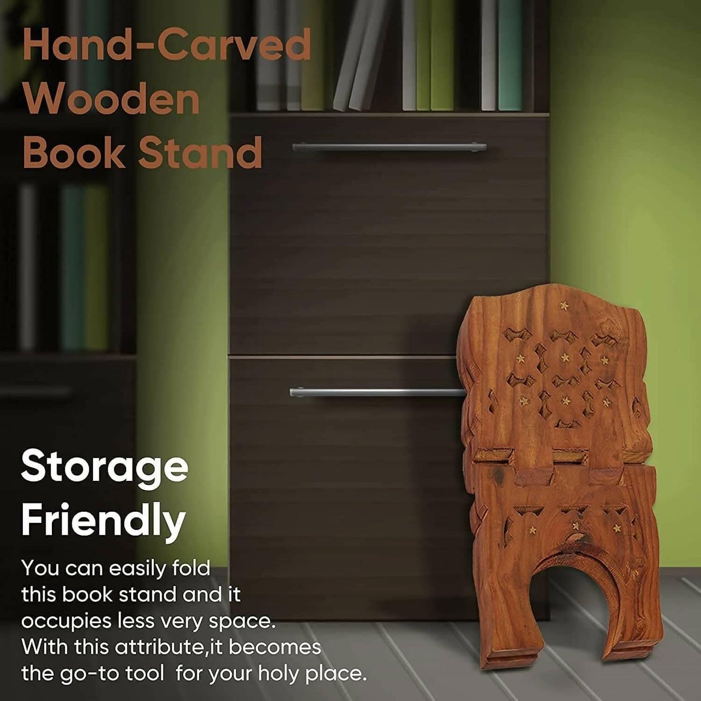 Santarms Wooden Foldable Book Stand Rehal for Reading (10 inches) - HalfPe