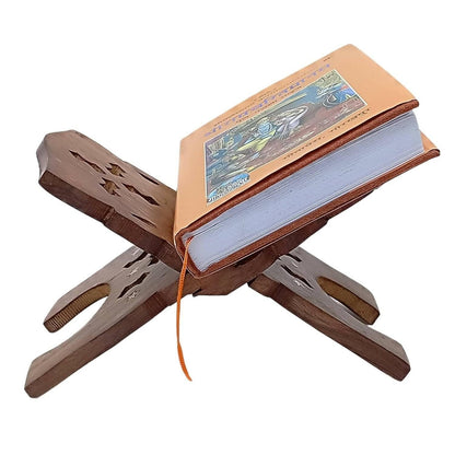 Santarms bhagwat Geeta in Hindi Original Book with Handmade fordable Wooden Stand (15 Inches) - HalfPe