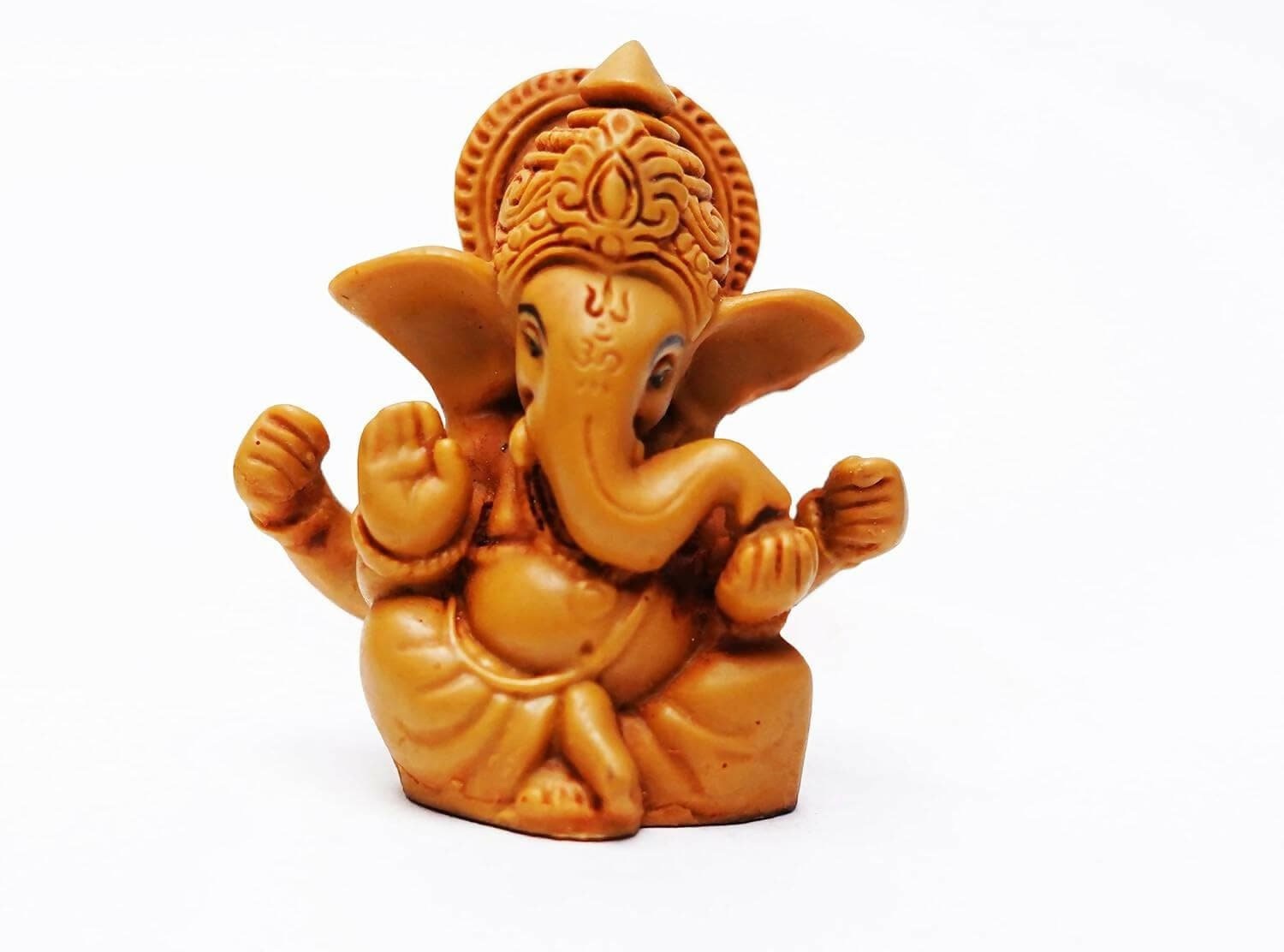 KariGhar Mugut Ganesh Idol for Car Dashboard Puja Room (Brown, 1.75X2.5X2.5 inches) - HalfPe