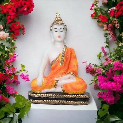 KariGhar Antique Meditating Buddha Statue Idol Perfect for Home | Prayer Room | Living Room | Decoration & Gifting (A0107 (Orange)) - HalfPe