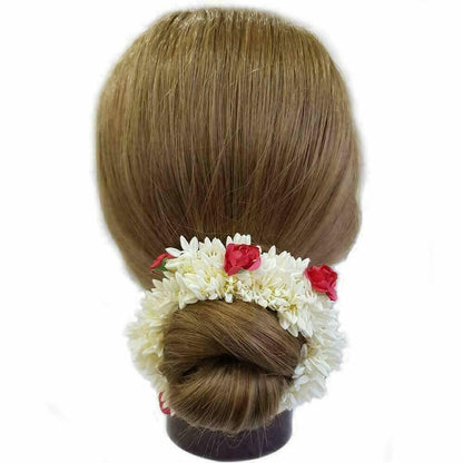 SENECIO Mogra Jasmin & Rose Gajra Bun Floral Hair Styling Bride Juda Fragrance Hair Rubber Band (4 pcs) - HalfPe