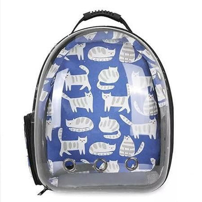 PetGains PGIE Panoramic Travel Carrier Carrying Space pet Backpack cat Bag (Blue Kitty Print) - HalfPe