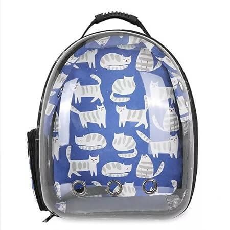 PetGains PGIE Panoramic Travel Carrier Carrying Space pet Backpack cat Bag (Blue Kitty Print) - HalfPe