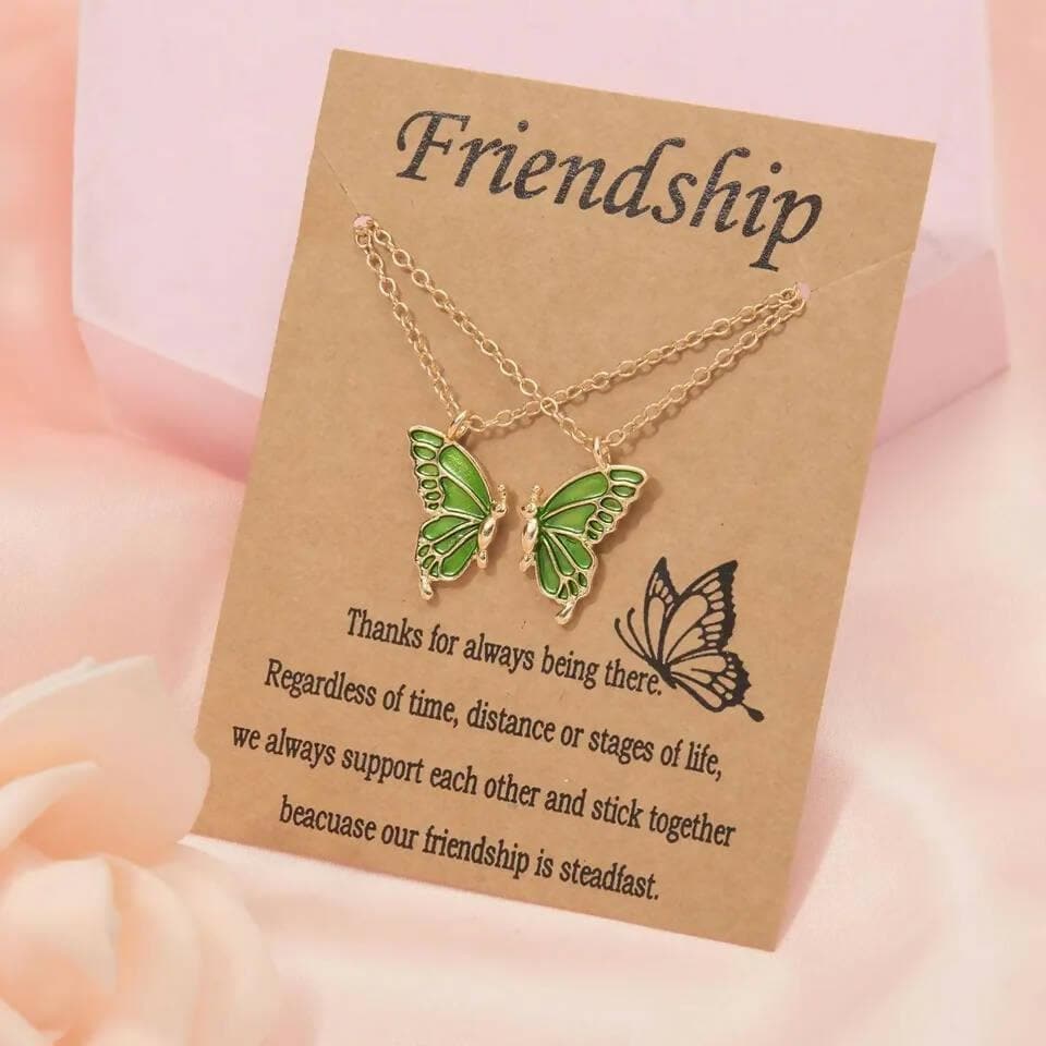 Pinapes Alloy Fashion Butterflies Necklace Daily Life Set of 2 (Green) - HalfPe