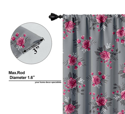 Lushomes curtains 8 feet long set of 2, door curtains 8 ft, door curtain, curtains for bedroom, Semi sheer curtains, rod pocket curtains (Pack of 2, 57x96 Inch, Grey Flowers) - HalfPe