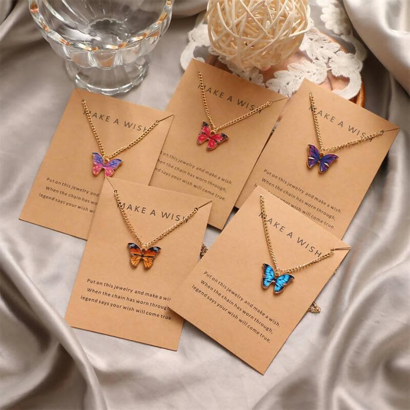 Pinapes Trendy Fashion Butterfly Make a Wish Card Fashion Necklace Chain for Women & Girls Set of 5 - HalfPe