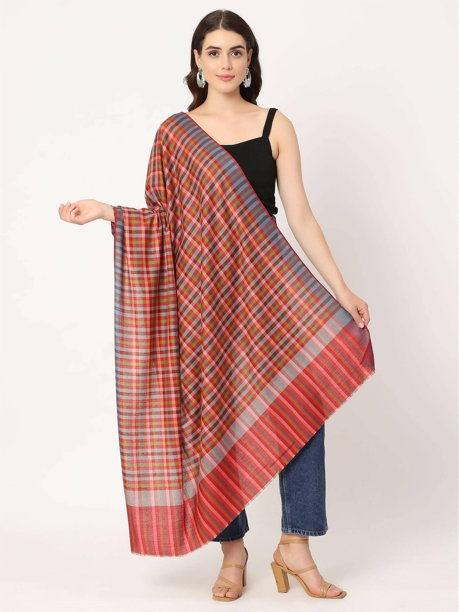 Blue Red Mulicolour Check Shawl for women - HalfPe