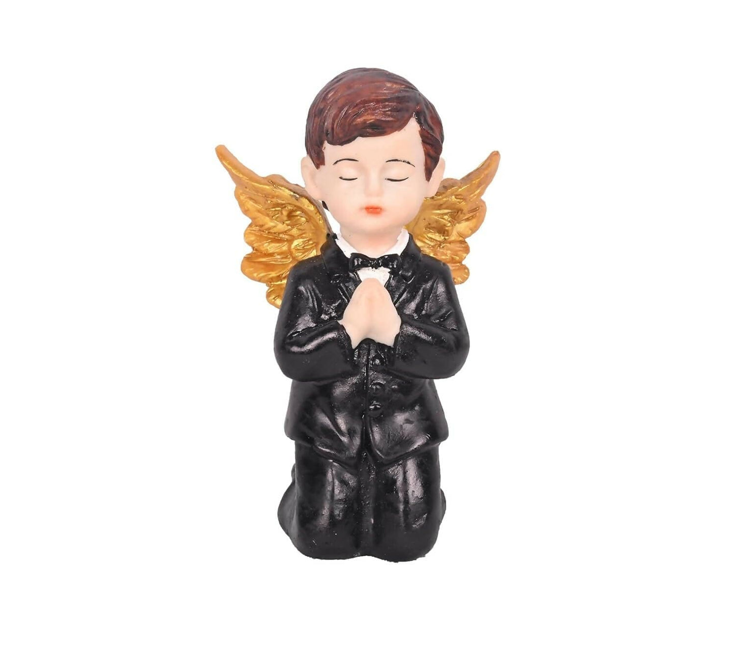 KariGhar Resin Small Black Sitting Angel Statue Catholic Idol for Home | Prayer Room | Bed Room | Shelf | Mantel | Gifting and Decoration - HalfPe